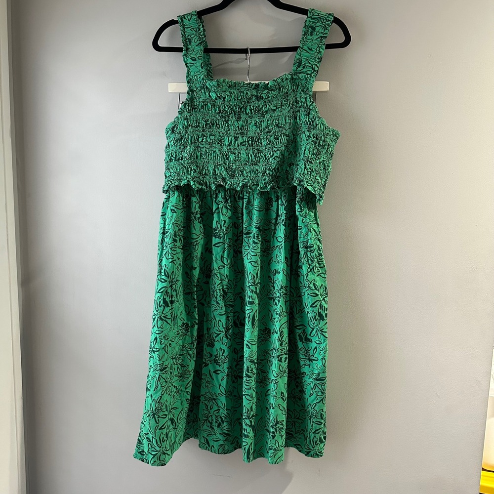 Isabel Maternity Two Piece Set Women XXL Green Floral Smocked Top Skirt